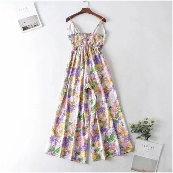 Boho Floral Print Ruffle Wide leg Cami Jumpsuit - Picture 7 of 8